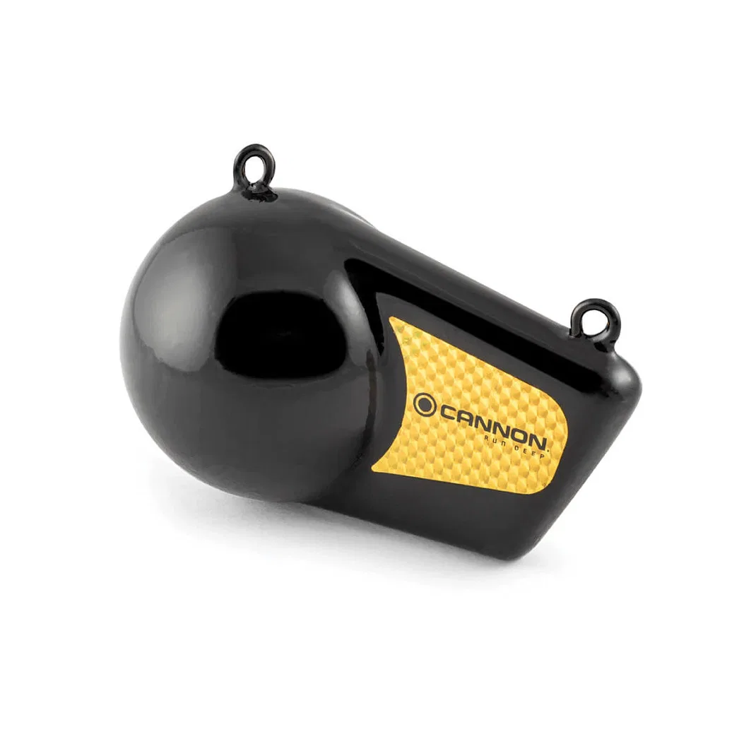 1908016 – CANNON Downrigger Weight, Round Shape 16 Pound Flash Weight Vinyl Coated Black With Reflective Prism Tape O...